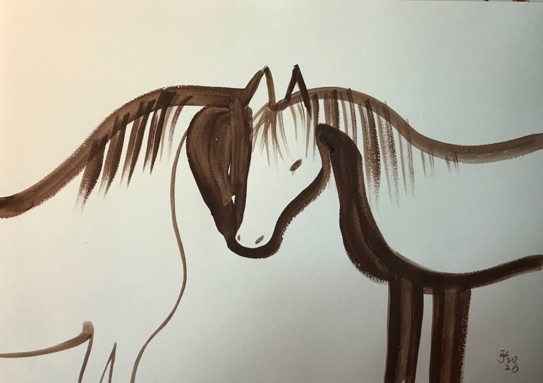 Original Horse Painting by Jenea Kaitaz | Expressionism Art on Paper | Brown and White horses.