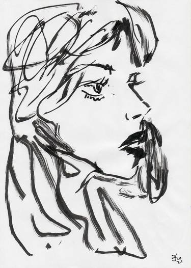 Original Expressionism Portrait Drawings by Jenea Kaitaz