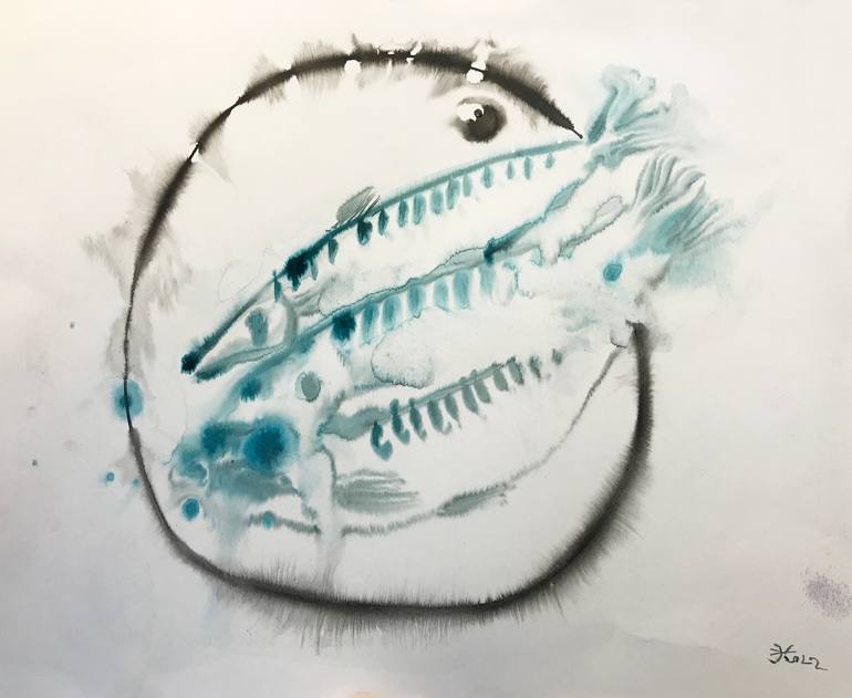 Original Expressionism Fish Painting by Jenea Kaitaz