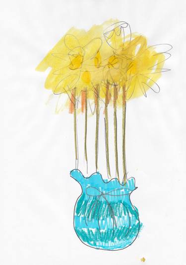 Yellow Flowers in Blue Vase thumb
