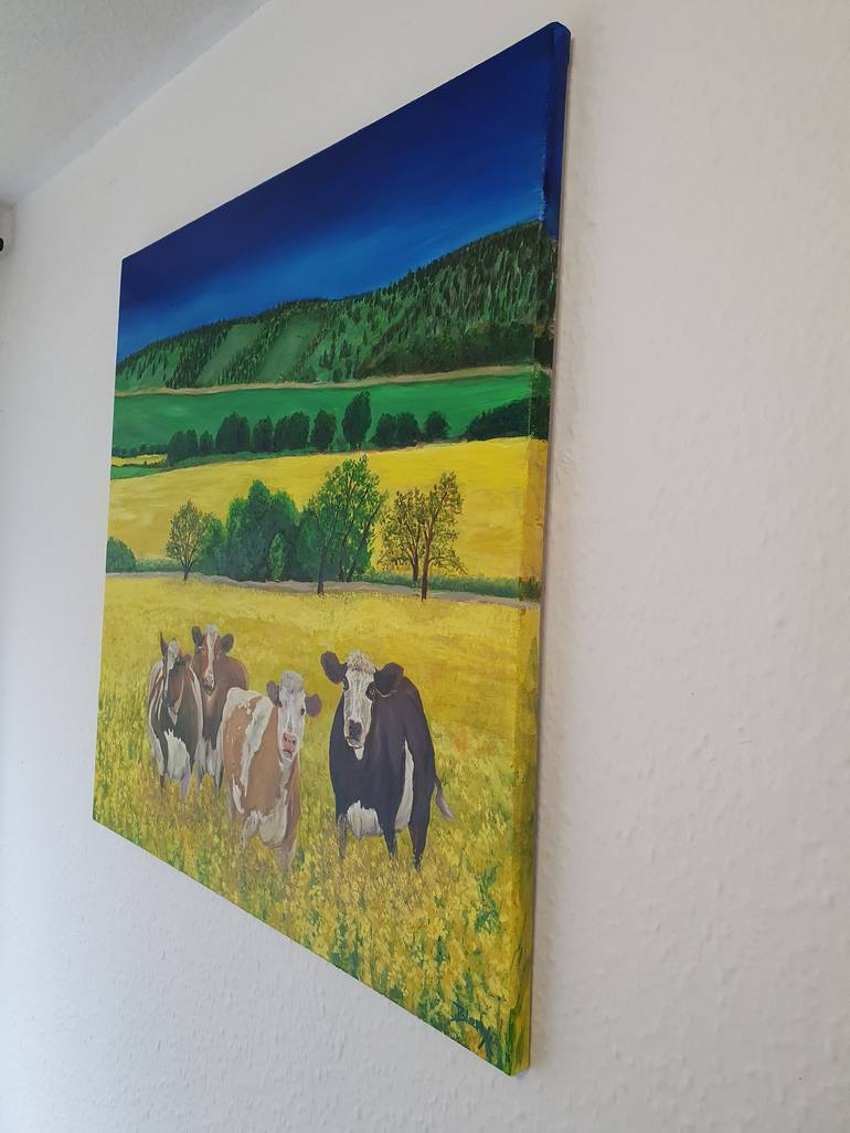 Original Cows Painting by Christine Bleny