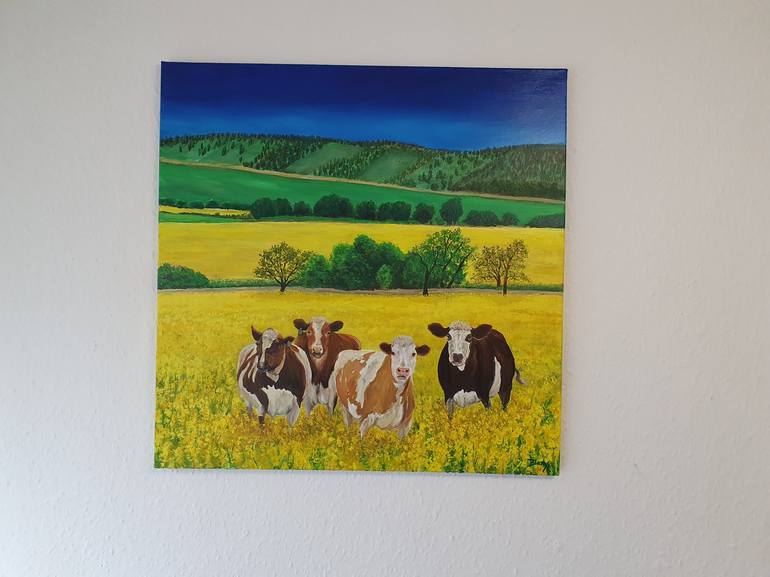 Original Cows Painting by Christine Bleny