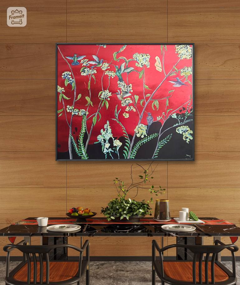 Original Art Deco Floral Painting by Christine Bleny