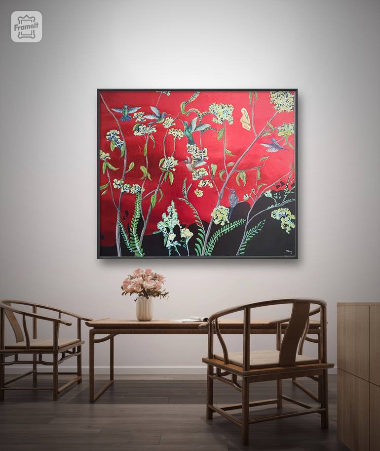 Original Art Deco Floral Painting by Christine Bleny
