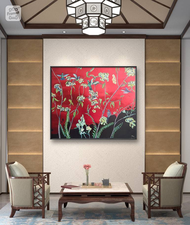 Original Art Deco Floral Painting by Christine Bleny