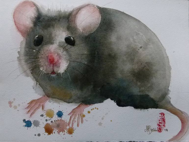 Grey Mouse Painting by Marie-Helene Stokkink | Saatchi Art