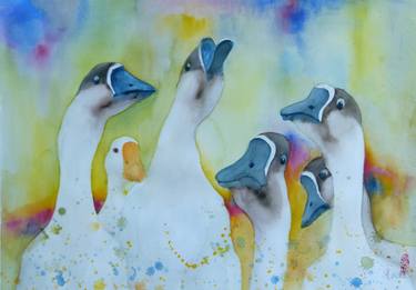 Original Figurative Animal Paintings by Marie-Helene Stokkink