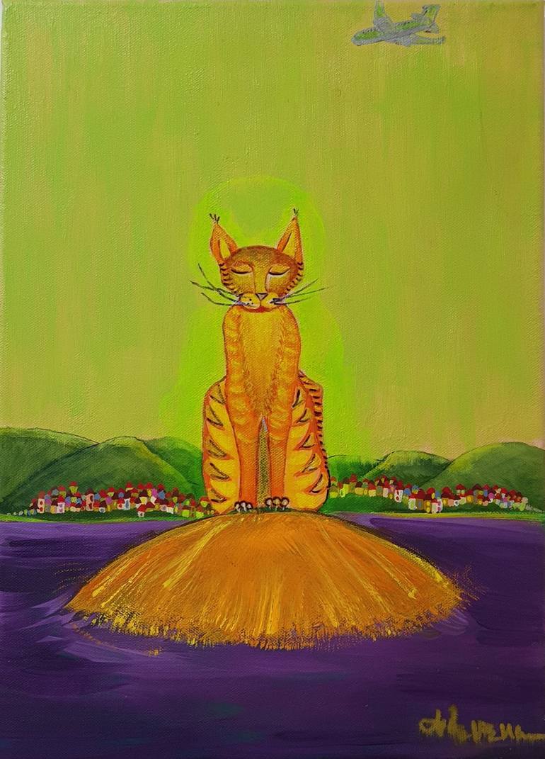 The ZEN Cat Painting by Mimi Revencu | Saatchi Art