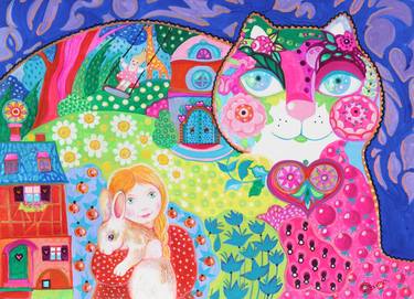 Print of Art Deco Cats Paintings by Oxana Zaika