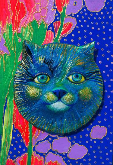 Original Art Deco Cats Mixed Media by Oxana Zaika