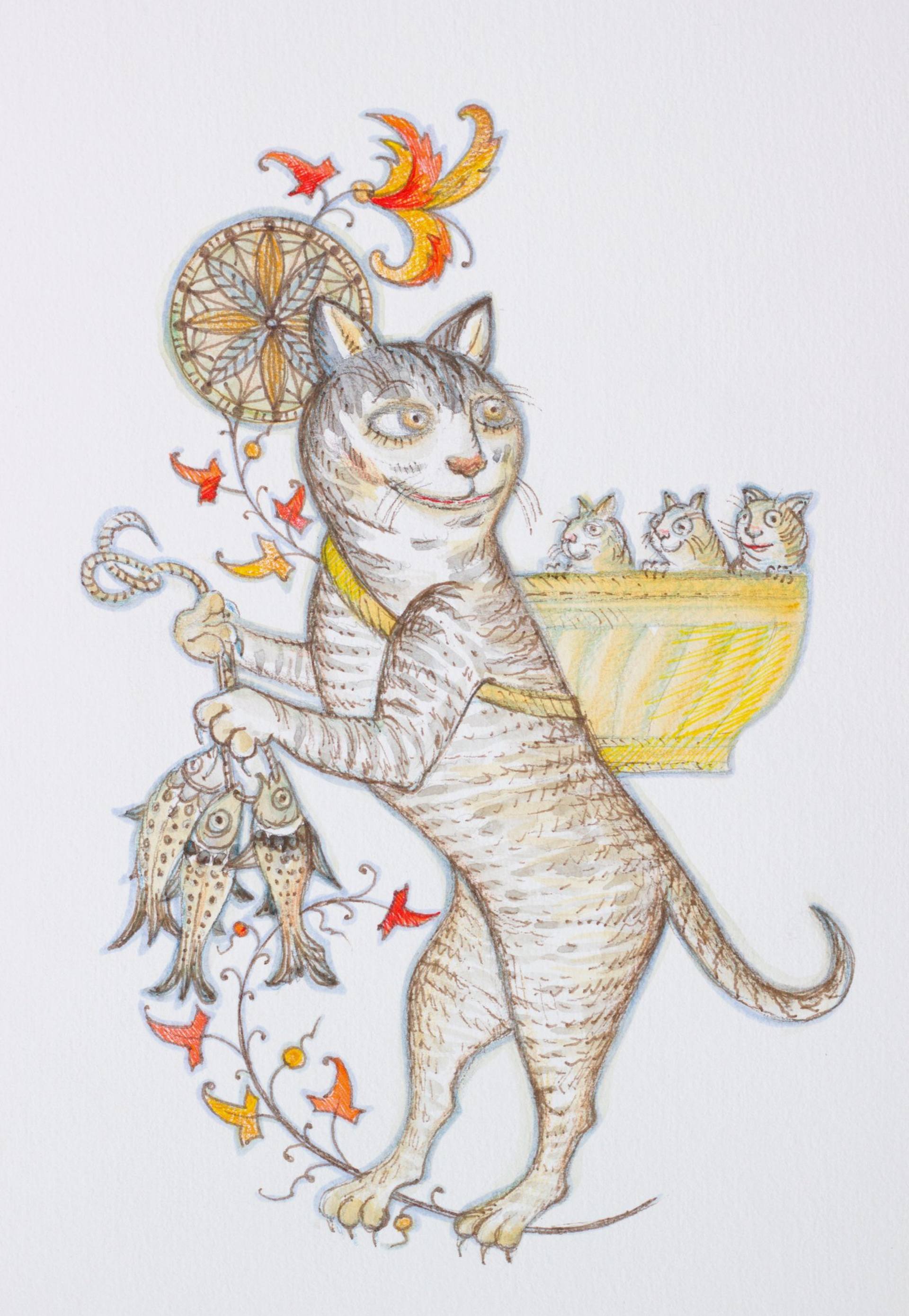 Medieval cat, cat and kittens, funny, illustration , cats Drawing 