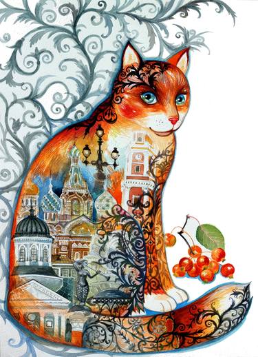 Print of Cats Paintings by Oxana Zaika