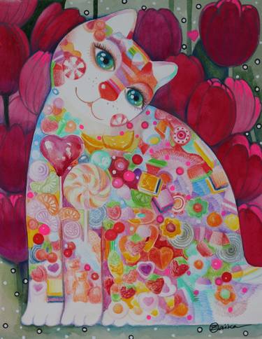 Print of Cats Paintings by Oxana Zaika