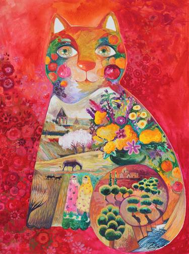 Original Abstract Expressionism Cats Paintings by Oxana Zaika