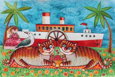 Print of Boat Paintings by Oxana Zaika