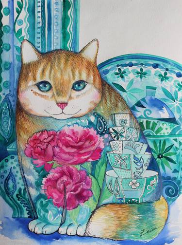 Print of Art Deco Cats Paintings by Oxana Zaika