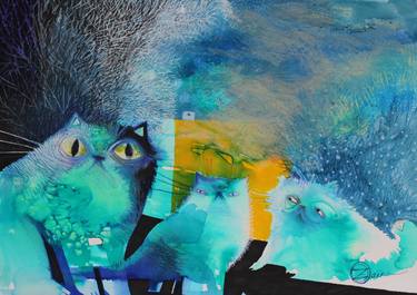 Original Art Deco Cats Paintings by Oxana Zaika