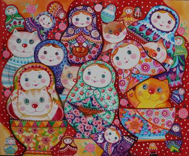 Print of Art Deco Cats Paintings by Oxana Zaika