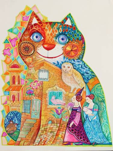 Print of Art Deco Cats Paintings by Oxana Zaika