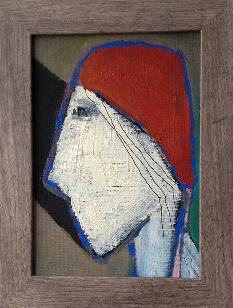 Self Portrait In A Red Hat Painting by Ellen Shire | Saatchi Art