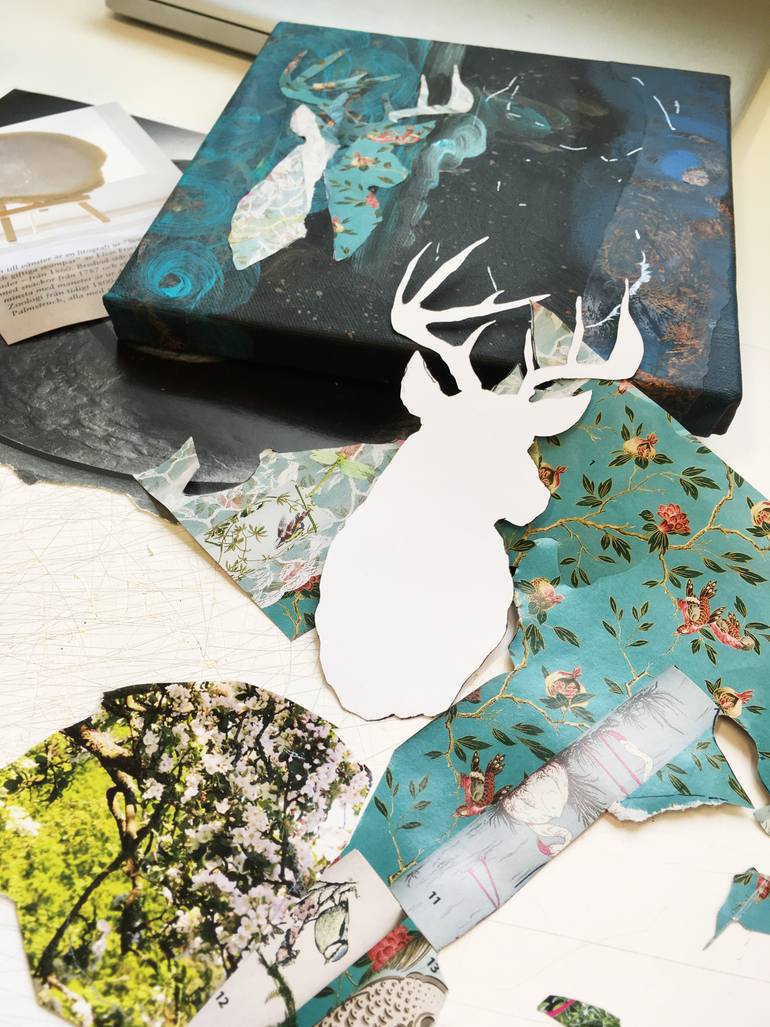 Original Figurative Animal Collage by Ann Lundin