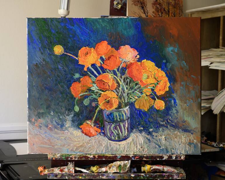 Original Impressionism Floral Painting by Suren Nersisyan