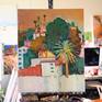 the work on the easel int he studio