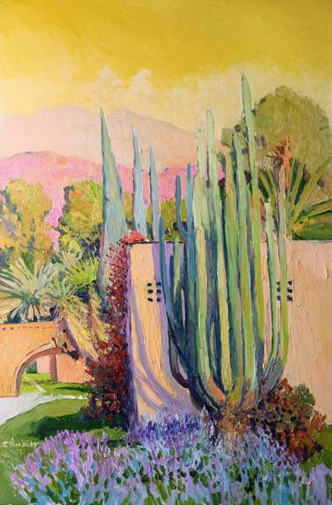 Saatchi Art Artist Suren Nersisyan; Painting, “Landscape with Cactus and Yellow Sky” #art