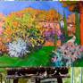 the artwork in the studio on the easel
