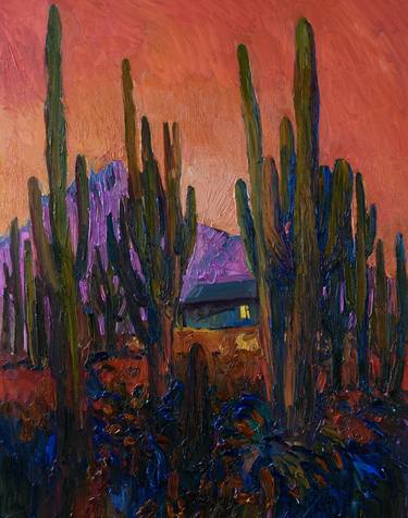 Twilight. Saguaros in the Desert thumb