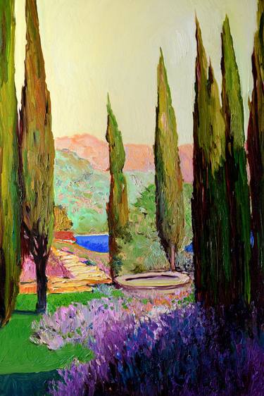 Mediterreanean Landscape, Cypresses and Lavender thumb