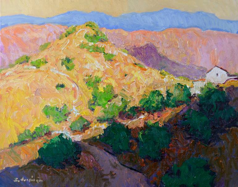 Golden Light, Mountains in California Original Painting by suren nersisyan