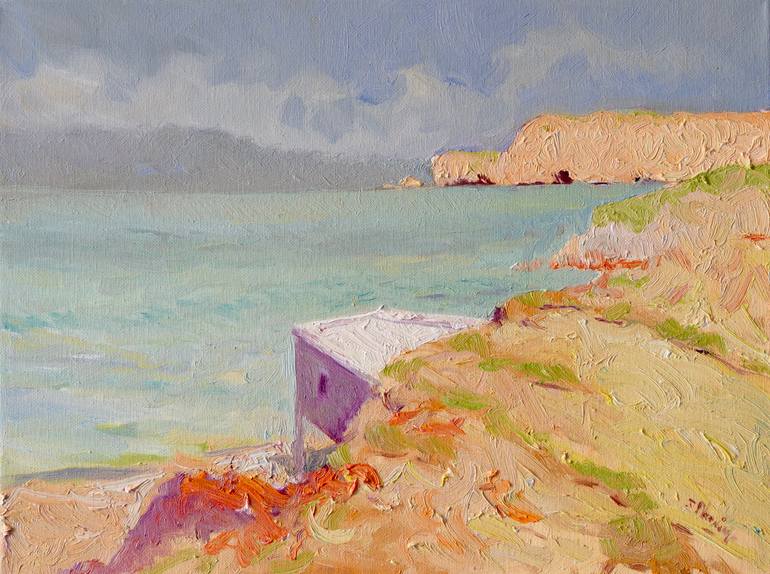 Original Seascape Painting by Suren Nersisyan | Expressionism Art on Canvas | Little White House on the Beach