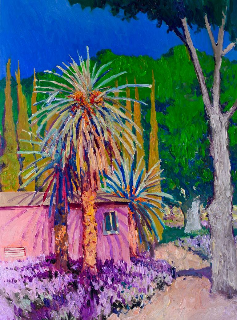 Original Landscape Painting by Suren Nersisyan | Fauvism Art on Linen | Little Pink House in the Park