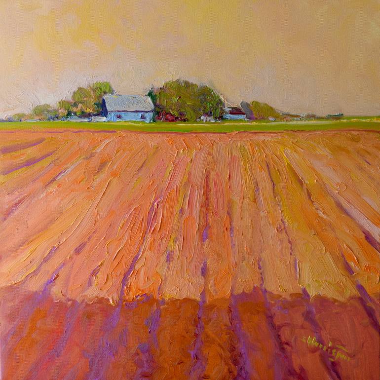 Original Landscape Painting by Suren Nersisyan | Expressionism Art on Canvas | Evening in the Farmland, Midwest