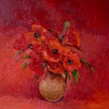 Wild Red Poppies on the Burgundy Red Background by Suren Nersisyan