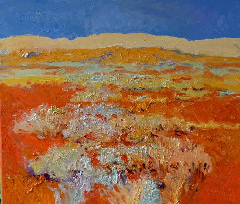 Original Landscape Painting by Suren Nersisyan | Expressionism Art on Linen | Desert Under a Blue Sky