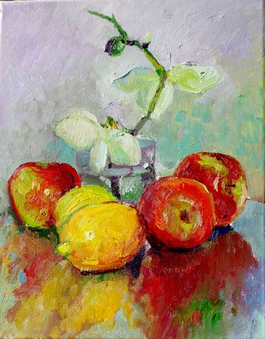 Still life with Lemons and White Orchid thumb