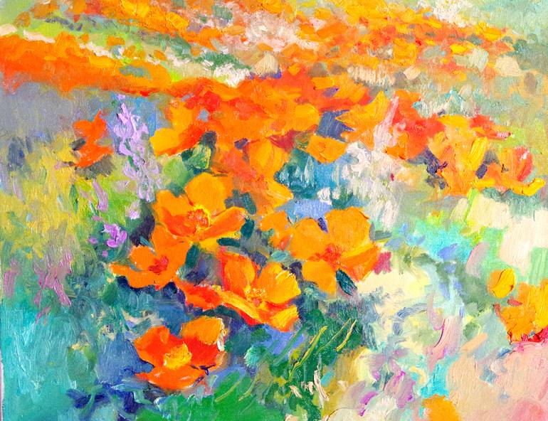 California Poppies in the Field Painting by Suren Nersisyan