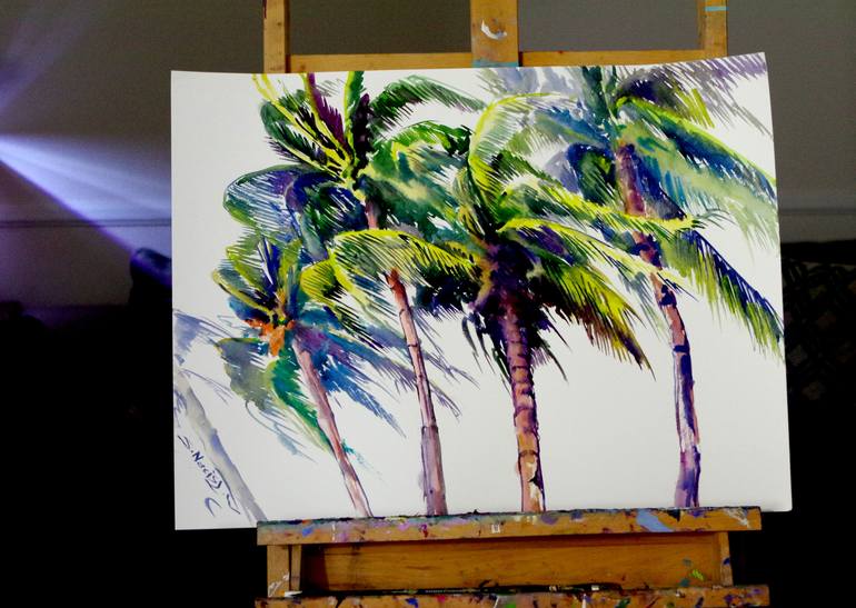 coconut Palms on the BEach, Windy Day Painting by Suren Nersisyan ...