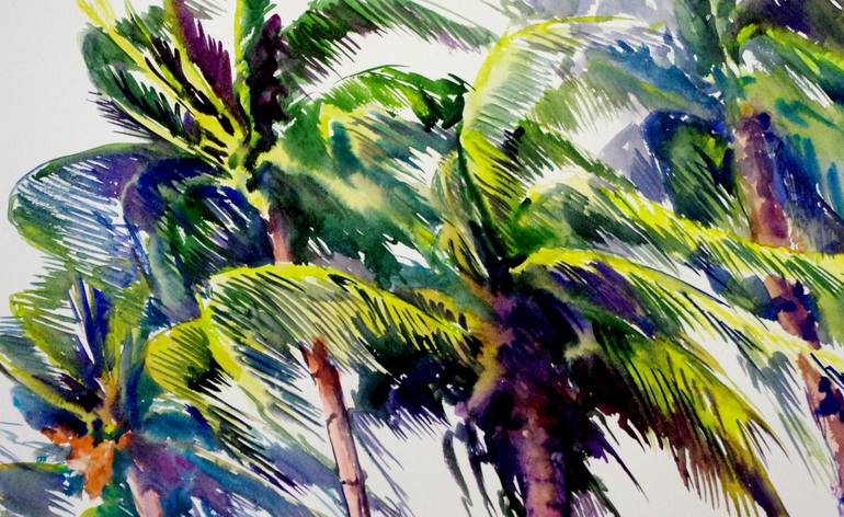 coconut Palms on the BEach, Windy Day Painting by Suren Nersisyan ...