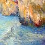 The artwork has a texture, it's painted with thick brushstrokes. It is on gallery wrapped canvas, sides are painted white, wired and can be displayed even without a frame.