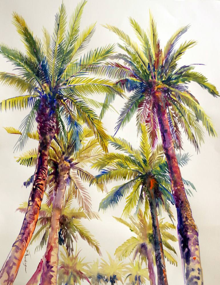 Palm Trees on the BEach Painting by Suren Nersisyan | Saatchi Art
