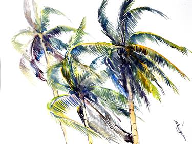 WInd on the Beach, Coconut Palm Trees thumb