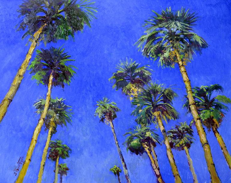 Palm Trees from the Beach Painting by Suren Nersisyan | Saatchi Art