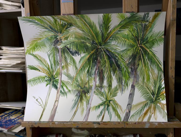 Coconut Palm Trees from The Beach Painting by Suren Nersisyan | Saatchi Art