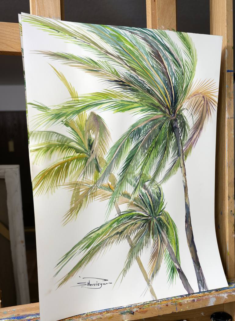 Wind on tropical Island, Coconut Palms Painting by Suren Nersisyan ...