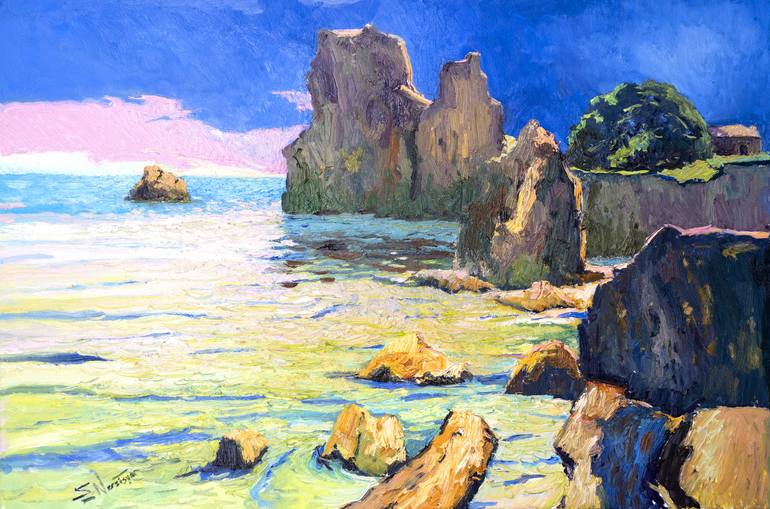 Original Seascape Painting by Suren Nersisyan | Expressionism Art on Canvas | Colors of the Morning on the Ocean