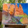 Orange bright colored rocks, called Red Rocks look beautiful in nature under the bright sun.
Thick, expressive brushstrokes reflect the feeling I received from nature while I was painting this artwork.
The painting is on oil/primed canvas, sides are painted, it has a wire, and can be displayed even without a frame.
Best,
Suren