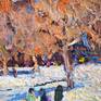 Warm colors of Beautiful Smithsonian Castle and Trees in contrast with sunny blue sky and snow together look very harmonic. Thick, textured brushstrokes provide a dynamic sense of life, making colors more " alive" and "expressive".
  The artwork is on oil-primed Belgian linen, sides are white, it has a wire and can be displayed even with no frame.
